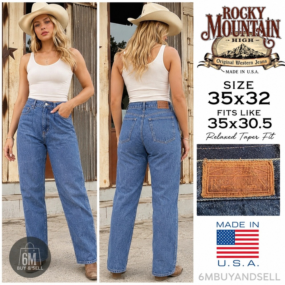 Rocky Mountain High Vintage Western Womens Jeans 35x30.5 Medium Wash Taper USA